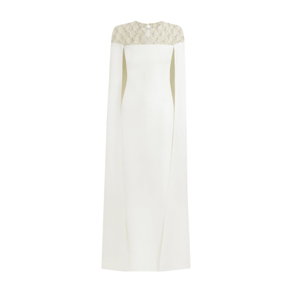Safiyaa Ambere Ivory Long Dress - Safiyaa Dresses - Heavy Crepe Cape Gown - Shop at Luxury Shoes 