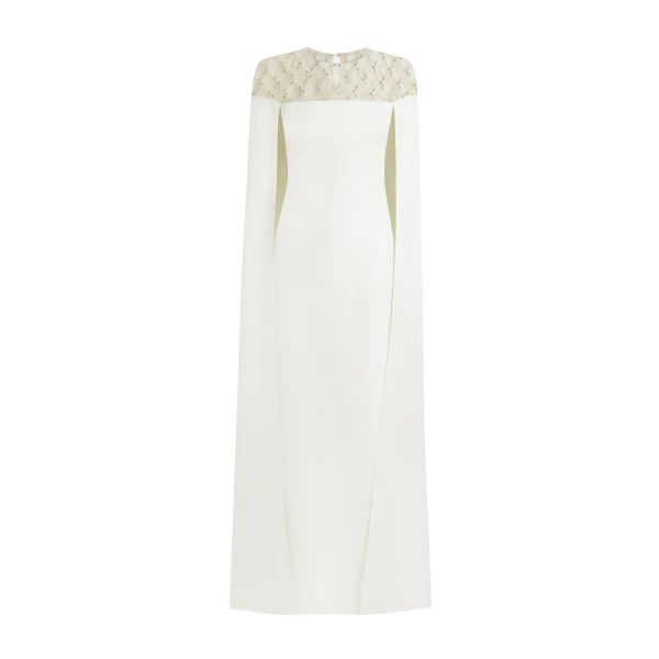 Safiyaa Ambere Ivory Long Dress - Safiyaa Dresses - Heavy Crepe Cape Gown - Shop at Luxury Shoes 