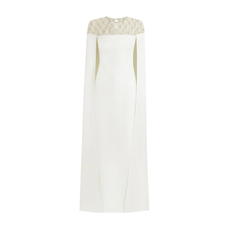 Safiyaa Ambere Ivory Long Dress - Safiyaa Dresses - Heavy Crepe Cape Gown - Shop at Luxury Shoes 