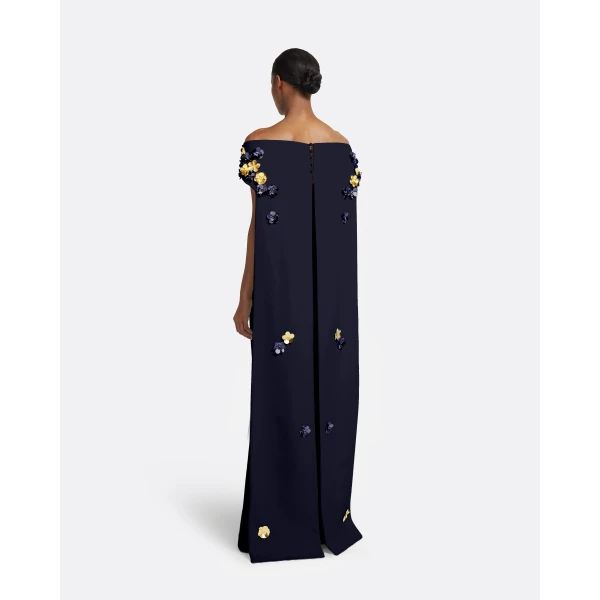 Safiyaa Arabella Harness With Soshin Dress in Azurite - Safiyaa Dresses - Heavy Crepe Cape Gown - Shop at Luxury Shoes 