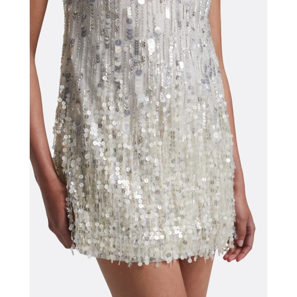 Safiyaa Ariana Short Dress in Ivory with Crystal Embellishment - Safiyaa Dresses - Heavy Crepe Cape Gown - Shop at Luxury Shoes 