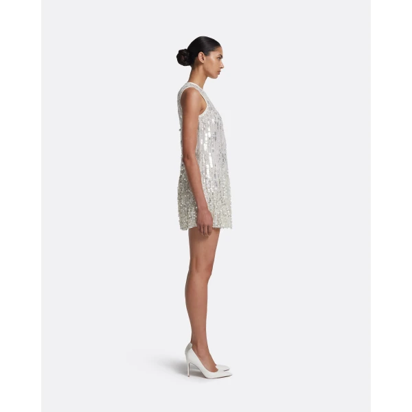 Safiyaa Ariana Short Dress in Ivory with Crystal Embellishment - Safiyaa Dresses - Heavy Crepe Cape Gown - Shop at Luxury Shoes 