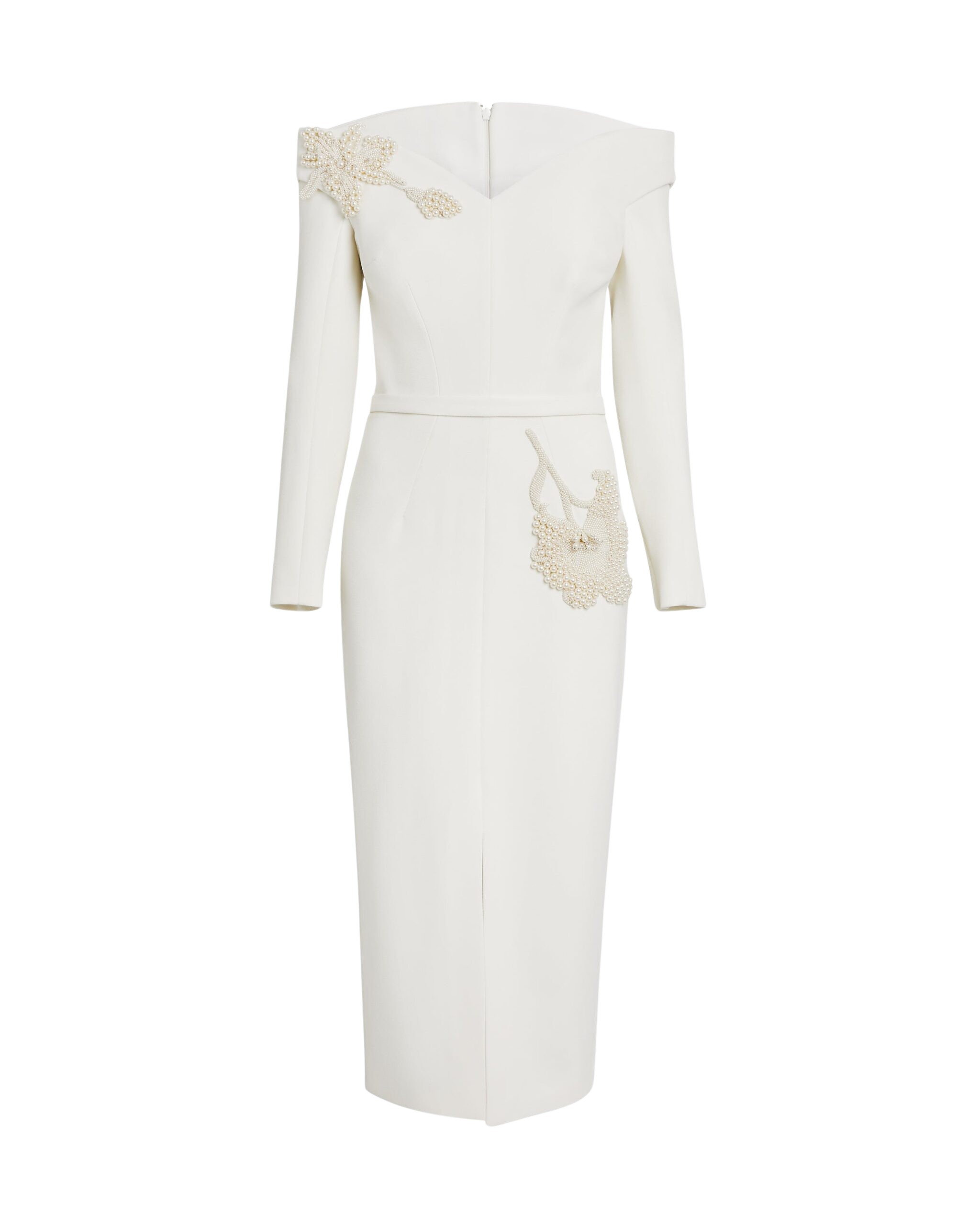Safiyaa Asuman Midi Dress in Ivory with Pearl Embroidery