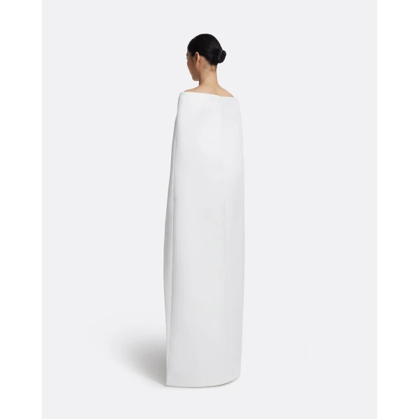 Safiyaa Azrael Long Dress & Maddox Harness in Porcelain - Safiyaa Dresses - Heavy Crepe Cape Gown - Shop at Luxury Shoes 