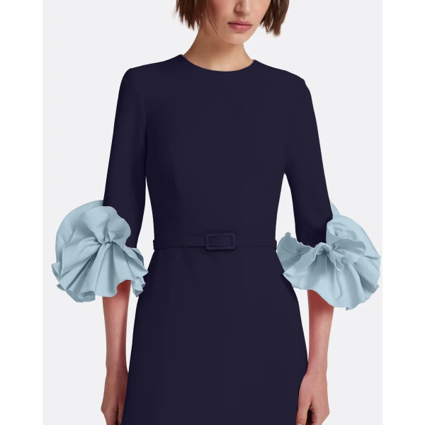 Safiyaa Belen Long Dress in Azurite & Vista - Safiyaa Dresses - Heavy Crepe Cape Gown - Shop at Luxury Shoes 