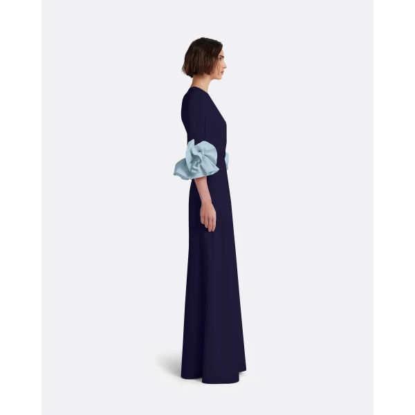 Safiyaa Belen Long Dress in Azurite & Vista - Safiyaa Dresses - Heavy Crepe Cape Gown - Shop at Luxury Shoes 