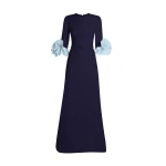 Safiyaa Belen Long Dress in Azurite & Vista - Safiyaa Dresses - Heavy Crepe Cape Gown - Shop at Luxury Shoes 