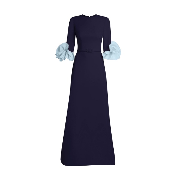 Safiyaa Belen Long Dress in Azurite & Vista - Safiyaa Dresses - Heavy Crepe Cape Gown - Shop at Luxury Shoes 