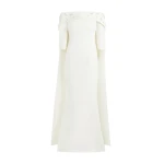Safiyaa Bellara Pearl Floral Embroidered Ivory Harness & Soshin Dress - Safiyaa Dresses - Heavy Crepe Cape Gown - Shop at Luxury Shoes 