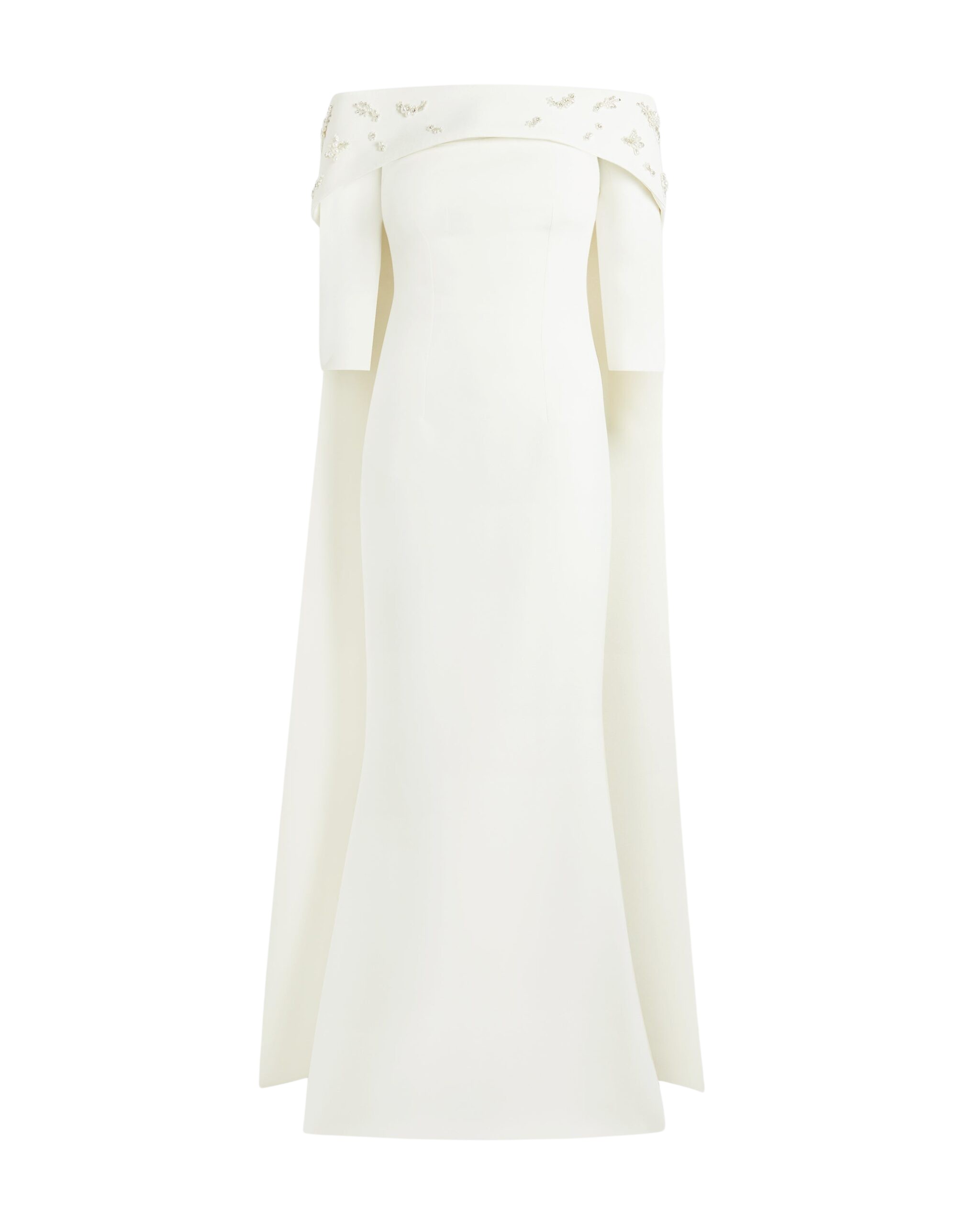 Safiyaa Bellara Pearl Floral Embroidered Ivory Harness & Soshin Dress