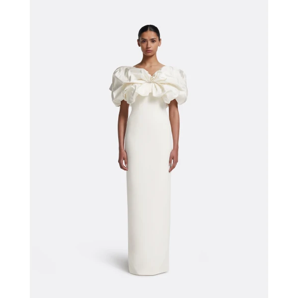 Safiyaa Billie Long Dresses In Ivory - Safiyaa Dresses - Heavy Crepe Cape Gown - Shop at Luxury Shoes 