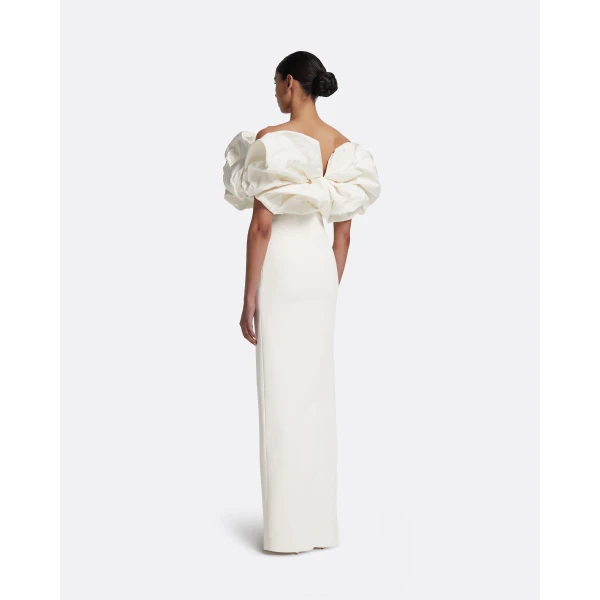 Safiyaa Billie Long Dresses In Ivory - Safiyaa Dresses - Heavy Crepe Cape Gown - Shop at Luxury Shoes 