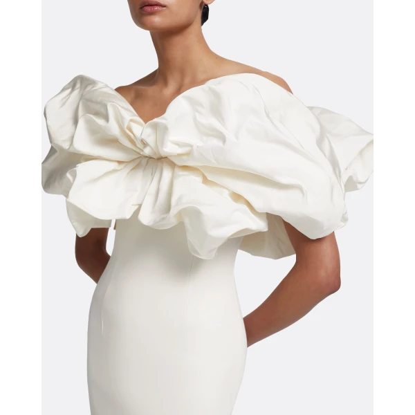 Safiyaa Billie Long Dresses In Ivory - Safiyaa Dresses - Heavy Crepe Cape Gown - Shop at Luxury Shoes 