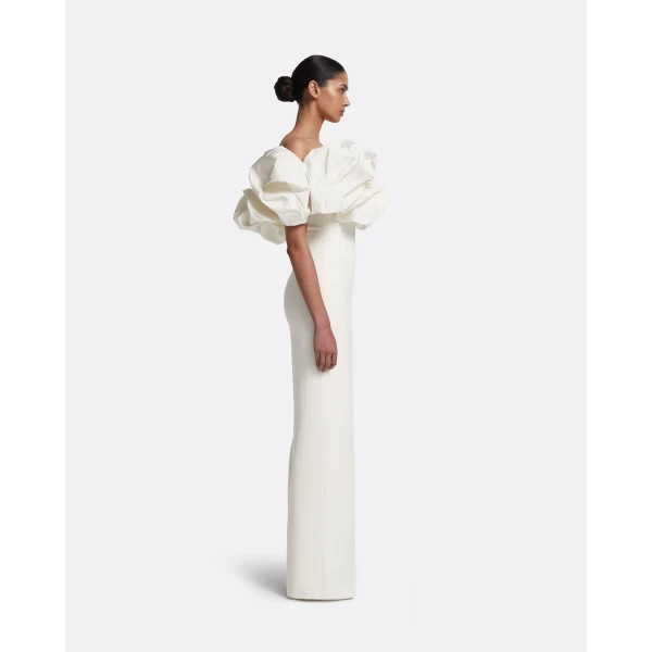 Safiyaa Billie Long Dresses In Ivory - Safiyaa Dresses - Heavy Crepe Cape Gown - Shop at Luxury Shoes 