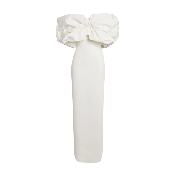 Safiyaa Billie Long Dresses In Ivory - Safiyaa Dresses - Heavy Crepe Cape Gown - Shop at Luxury Shoes 