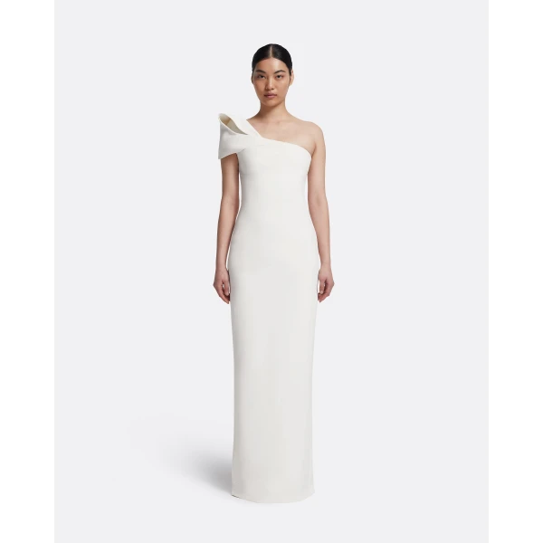 Safiyaa Blanchette Long Dress in Ivory - Safiyaa Dresses - Heavy Crepe Cape Gown - Shop at Luxury Shoes 