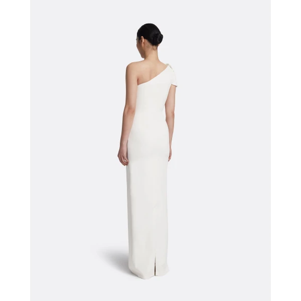 Safiyaa Blanchette Long Dress in Ivory - Safiyaa Dresses - Heavy Crepe Cape Gown - Shop at Luxury Shoes 