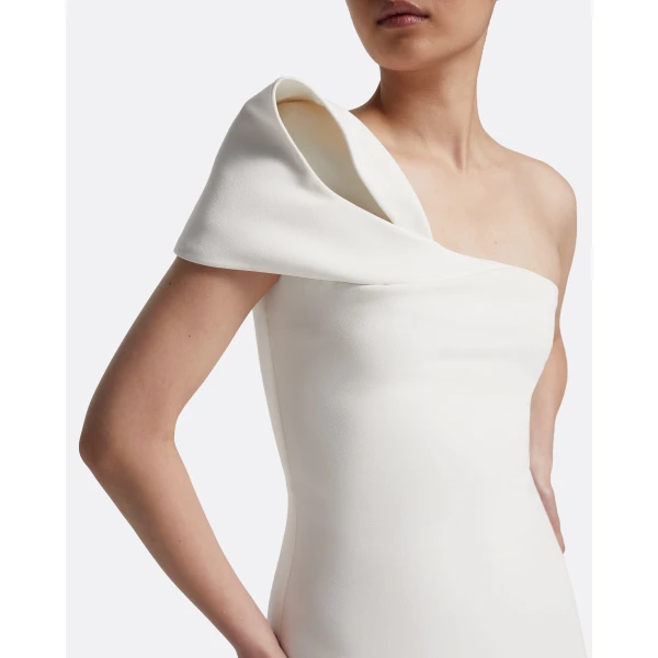 Safiyaa Blanchette Long Dress in Ivory - Safiyaa Dresses - Heavy Crepe Cape Gown - Shop at Luxury Shoes 