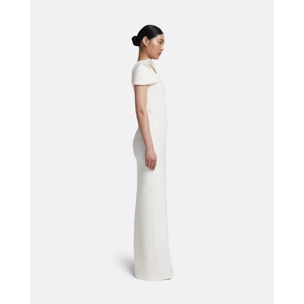 Safiyaa Blanchette Long Dress in Ivory - Safiyaa Dresses - Heavy Crepe Cape Gown - Shop at Luxury Shoes 