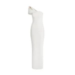 Safiyaa Blanchette Long Dress in Ivory - Safiyaa Dresses - Heavy Crepe Cape Gown - Shop at Luxury Shoes 