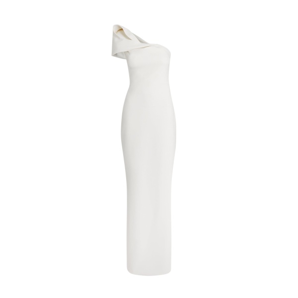 Safiyaa Blanchette Long Dress in Ivory - Safiyaa Dresses - Heavy Crepe Cape Gown - Shop at Luxury Shoes 