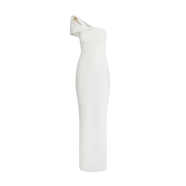 Safiyaa Blanchette Long Dress in Ivory - Safiyaa Dresses - Heavy Crepe Cape Gown - Shop at Luxury Shoes 