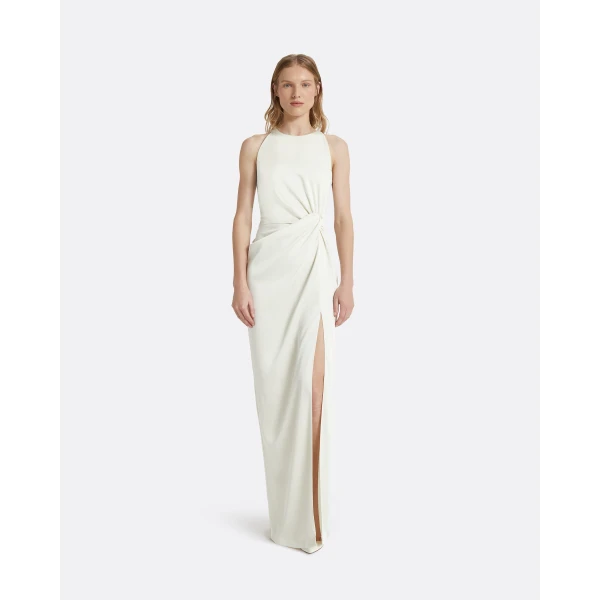 Safiyaa Cameron Ivory Long Dress - Safiyaa Dresses - Heavy Crepe Cape Gown - Shop at Luxury Shoes 