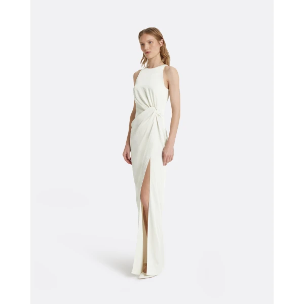 Safiyaa Cameron Ivory Long Dress - Safiyaa Dresses - Heavy Crepe Cape Gown - Shop at Luxury Shoes 