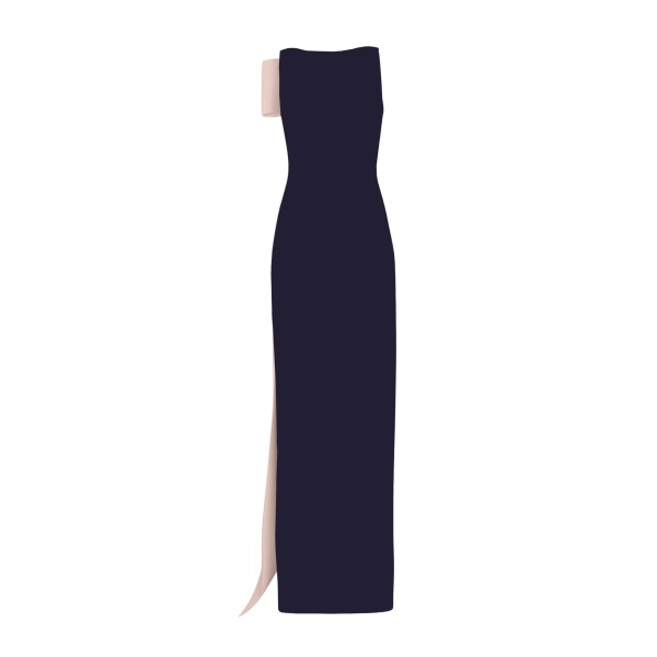 Safiyaa Celestia Long Dress in Azurite & Pale Pink - Safiyaa Dresses - Heavy Crepe Cape Gown - Shop at Luxury Shoes 