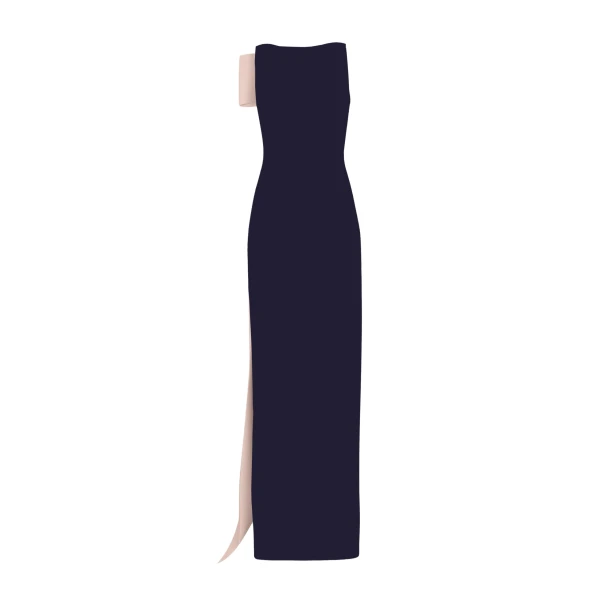 Safiyaa Celestia Long Dress in Azurite & Pale Pink - Safiyaa Dresses - Heavy Crepe Cape Gown - Shop at Luxury Shoes 
