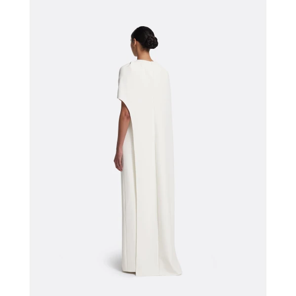 Safiyaa Contessa Long Dress in Ivory - Safiyaa Dresses - Heavy Crepe Cape Gown - Shop at Luxury Shoes 