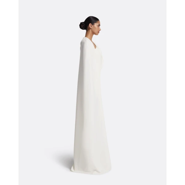 Safiyaa Contessa Long Dress in Ivory - Safiyaa Dresses - Heavy Crepe Cape Gown - Shop at Luxury Shoes 