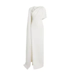 Safiyaa Contessa Long Dress in Ivory - Safiyaa Dresses - Heavy Crepe Cape Gown - Shop at Luxury Shoes 