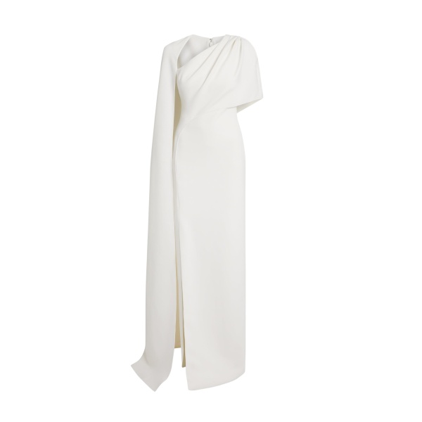 Safiyaa Contessa Long Dress in Ivory - Safiyaa Dresses - Heavy Crepe Cape Gown - Shop at Luxury Shoes 
