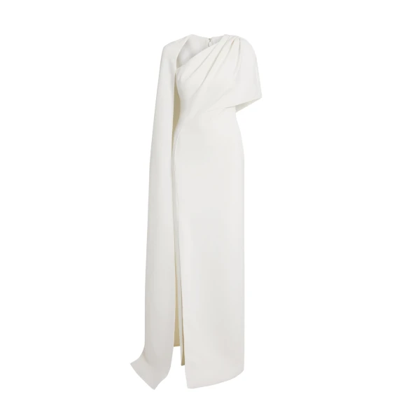 Safiyaa Contessa Long Dress in Ivory - Safiyaa Dresses - Heavy Crepe Cape Gown - Shop at Luxury Shoes 