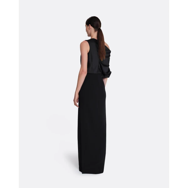 Safiyaa Costanza Long Dress in Black - Safiyaa Dresses - Heavy Crepe Cape Gown - Shop at Luxury Shoes 
