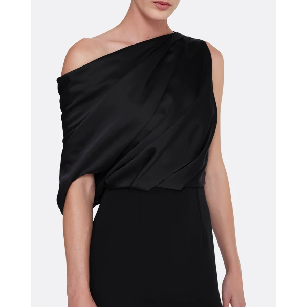 Safiyaa Costanza Long Dress in Black - Safiyaa Dresses - Heavy Crepe Cape Gown - Shop at Luxury Shoes 