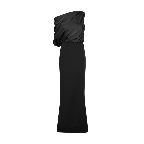 Safiyaa Costanza Long Dress in Black - Safiyaa Dresses - Heavy Crepe Cape Gown - Shop at Luxury Shoes 