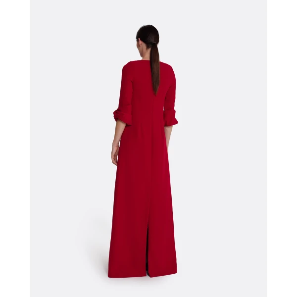 Safiyaa Danica Long Dress in Azalea Red - Safiyaa Dresses - Heavy Crepe Cape Gown - Shop at Luxury Shoes 