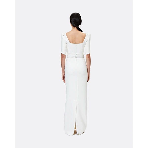 Safiyaa Dara Ivory Long Dress - Safiyaa Dresses - Heavy Crepe Cape Gown - Shop at Luxury Shoes 