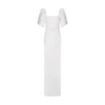 Safiyaa Dara Ivory Long Dress - Safiyaa Dresses - Heavy Crepe Cape Gown - Shop at Luxury Shoes 
