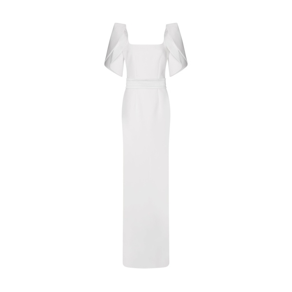 Safiyaa Dara Ivory Long Dress - Safiyaa Dresses - Heavy Crepe Cape Gown - Shop at Luxury Shoes 