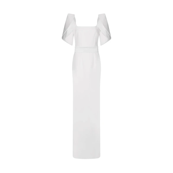 Safiyaa Dara Ivory Long Dress - Safiyaa Dresses - Heavy Crepe Cape Gown - Shop at Luxury Shoes 