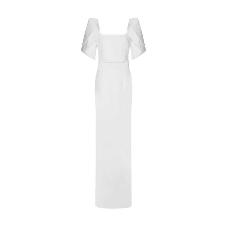 Safiyaa Dara Ivory Long Dress - Safiyaa Dresses - Heavy Crepe Cape Gown - Shop at Luxury Shoes 