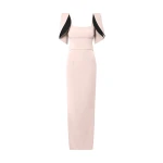 Safiyaa Dara Long Dress in Pale Pink & Black - Safiyaa Dresses - Heavy Crepe Cape Gown - Shop at Luxury Shoes 
