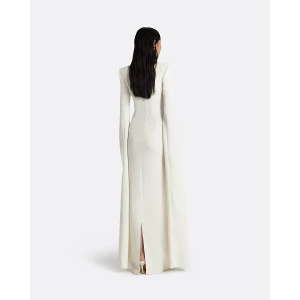 Safiyaa Destiny Ivory Long Dress - Safiyaa Dresses - Heavy Crepe Cape Gown - Shop at Luxury Shoes 