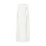 Safiyaa Destiny Ivory Long Dress - Safiyaa Dresses - Heavy Crepe Cape Gown - Shop at Luxury Shoes 
