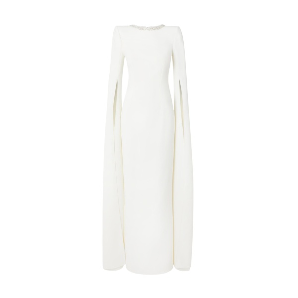 Safiyaa Destiny Ivory Long Dress - Safiyaa Dresses - Heavy Crepe Cape Gown - Shop at Luxury Shoes 