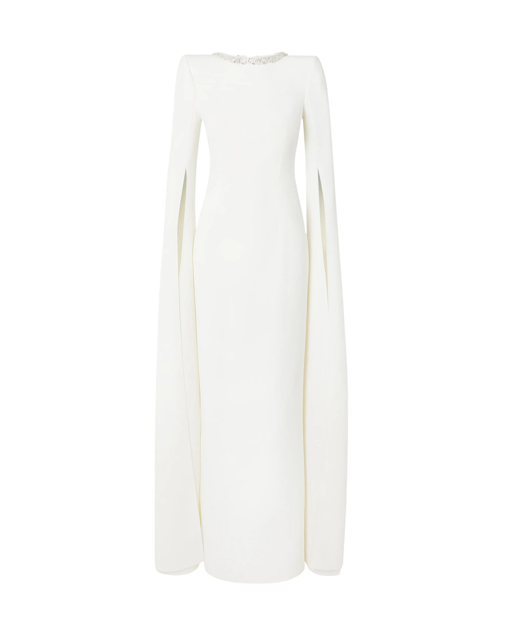Safiyaa-Destiny-Ivory-Long-Dress-Coveti-scaled61099_nobg Safiyaa Destiny Ivory Long Dress - Safiyaa Dresses - Heavy Crepe Cape Gown - Shop at Luxury Shoes