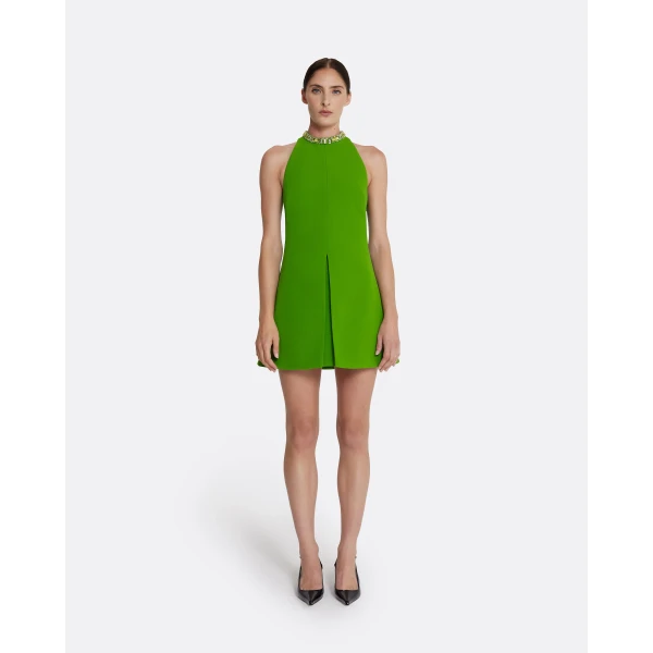Safiyaa Dorella Short Dress in Verdant Green - Safiyaa Dresses - Heavy Crepe Cape Gown - Shop at Luxury Shoes 